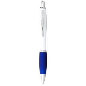Penna a sfera con fusto bianco e impugnatura colorata