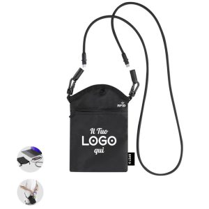 Borsetta RFID con tracolla a cavetto USB C personalizzabile con logo