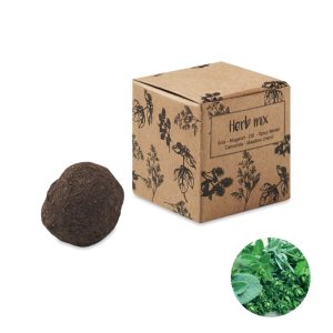 Kit per la coltivazione varie erbe in scatola di cartone personalizzabile. Kit per la coltivazione di semi di bomba presentato in una scatola di cartone. Include semi di anice, artemisia vulgaris, aneto, finocchio, camomilla e prezzemolo di mucca. Prodotto in UE.