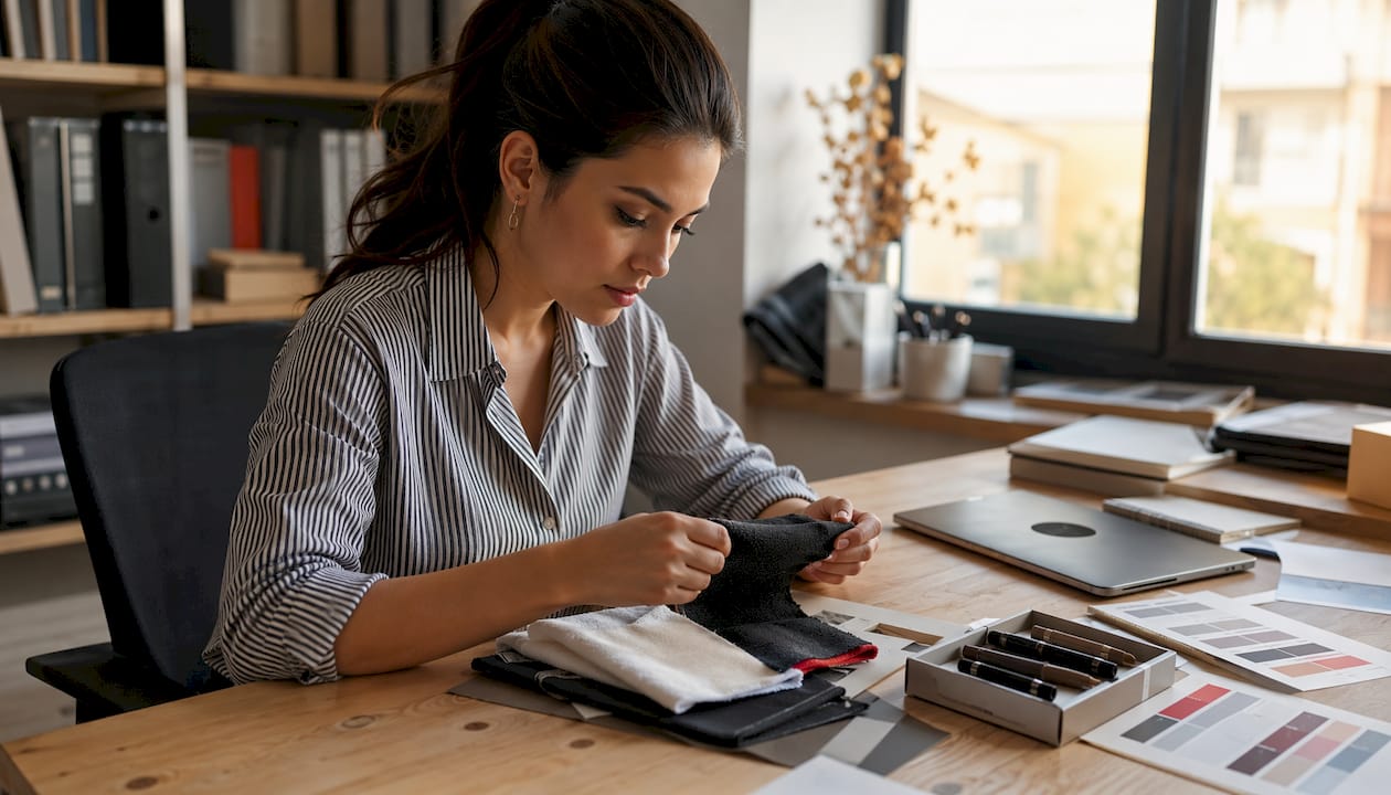 Un designer esamina da vicino i prototipi personalizzati dei gadget, valutandone ogni dettaglio per assicurarsi che rispondano alle esigenze del cliente.