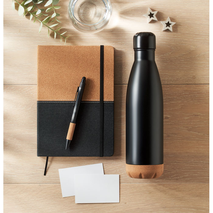 kit gadget personalizzati regalo 3 pezzi borraccia acciaio inox notebook A5 penna in alluminio FSC MIDMO2634