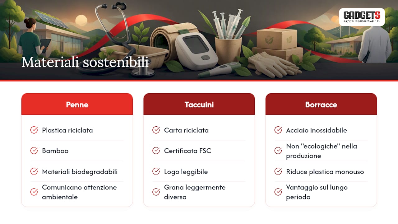 Materiali e sostenibilità: penne ecologiche e carta riciclata — overview diagram