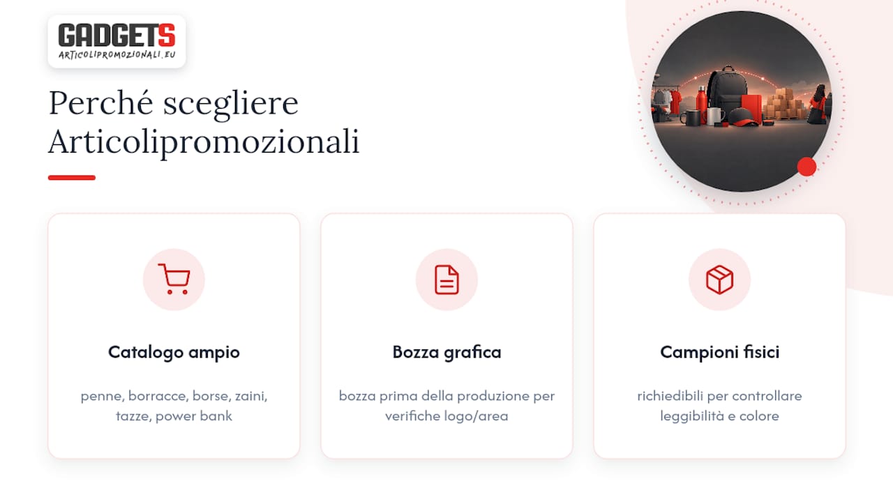 Perché affidarsi ad Articolipromozionali per la stampa dei gadget — overview diagram